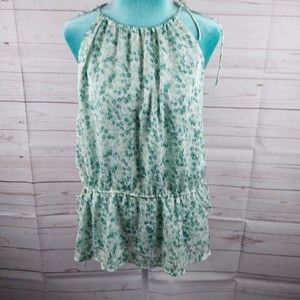 H&M Women's White Green Floral Adjustable Strap Sleeveless Blouse Women's Size L